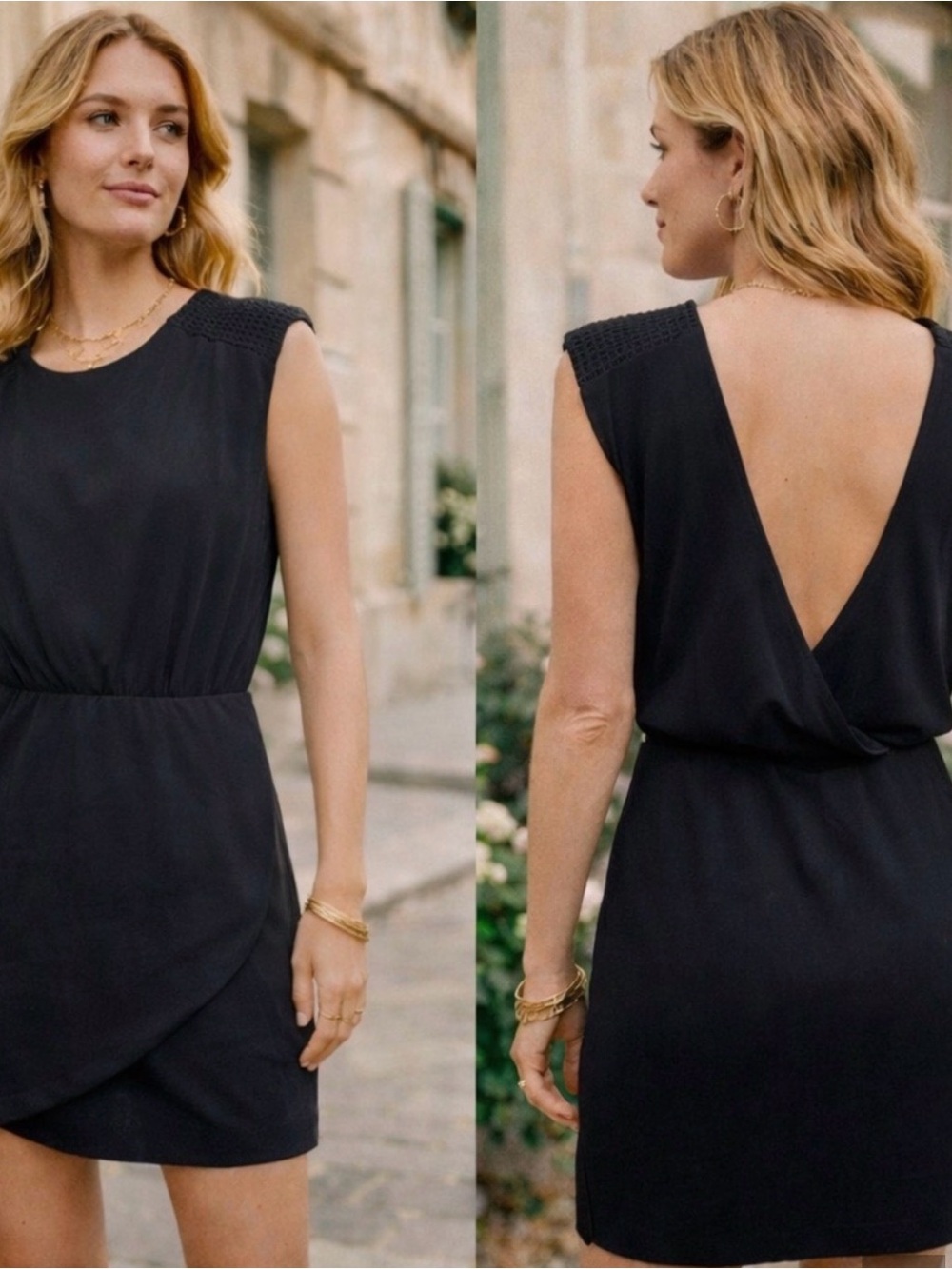 Sezane Black Sleeveless Mini Dress with V-Back